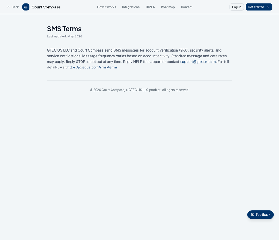 SMS Terms page at courtcompass.org/sms-terms