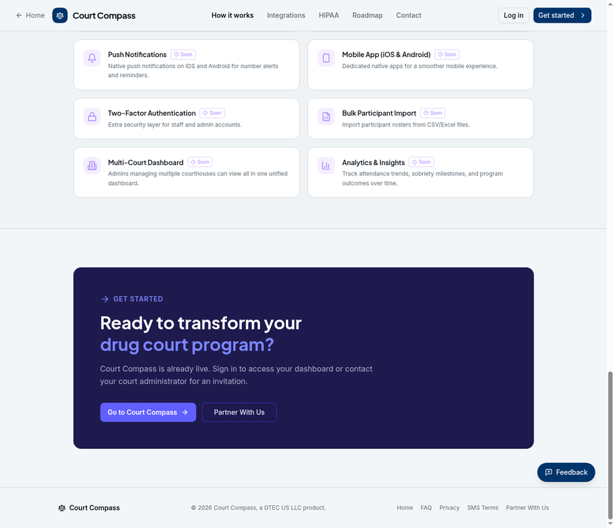 Updated footer with SMS Terms link and GTEC US LLC branding